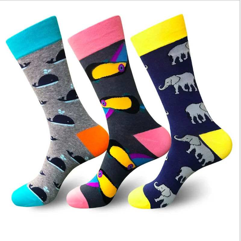 

New Arrival Men's Happy Socks With Cartoon Animal Elephant Whale Bird Crew Funny Socks For Men Skateboard Hiphop Streetwear Sock