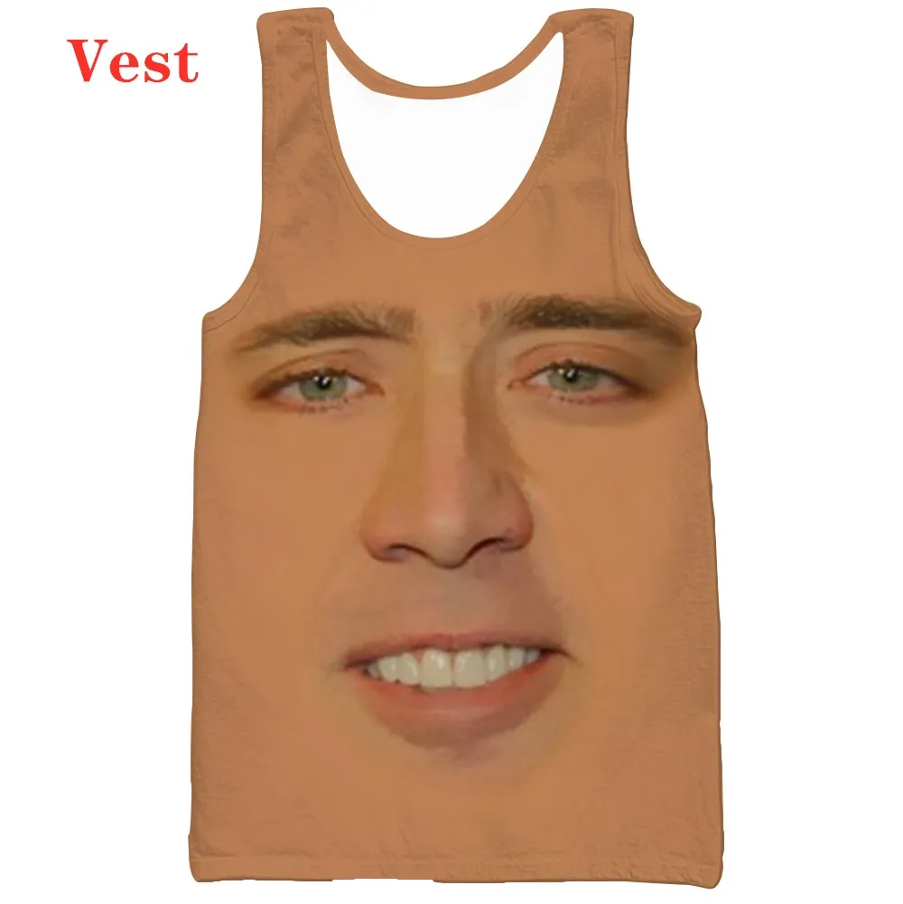 

New 3D Printing Hot Famous Actor Nicolas Cage Fashion Men Women Tracksuits Crewneck Hip Hop Vest Size S-5XL mesh top