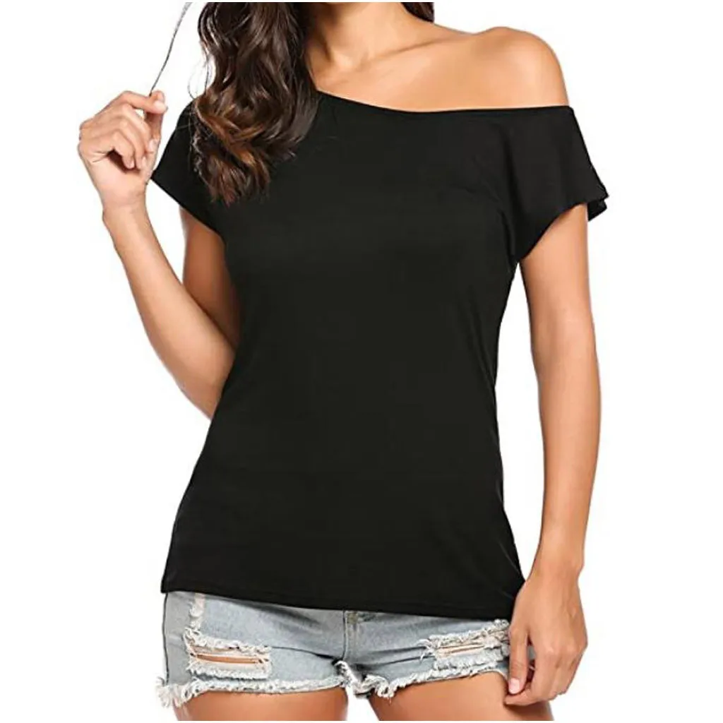 Camisetas con hombros descubiertos para mujer, remera Sexy para mujer, pantalón corto informal de manga holgada, camisetas para mujer, ropa de mujer