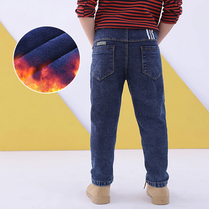 New Fashion Jeans for Boys Kids Autumn Winter Add Wool Blue Jeans Pants Elastic Waist Teenage Warm Trousers Big Kids Clothes 12Y - Цвет: Enlarged pants