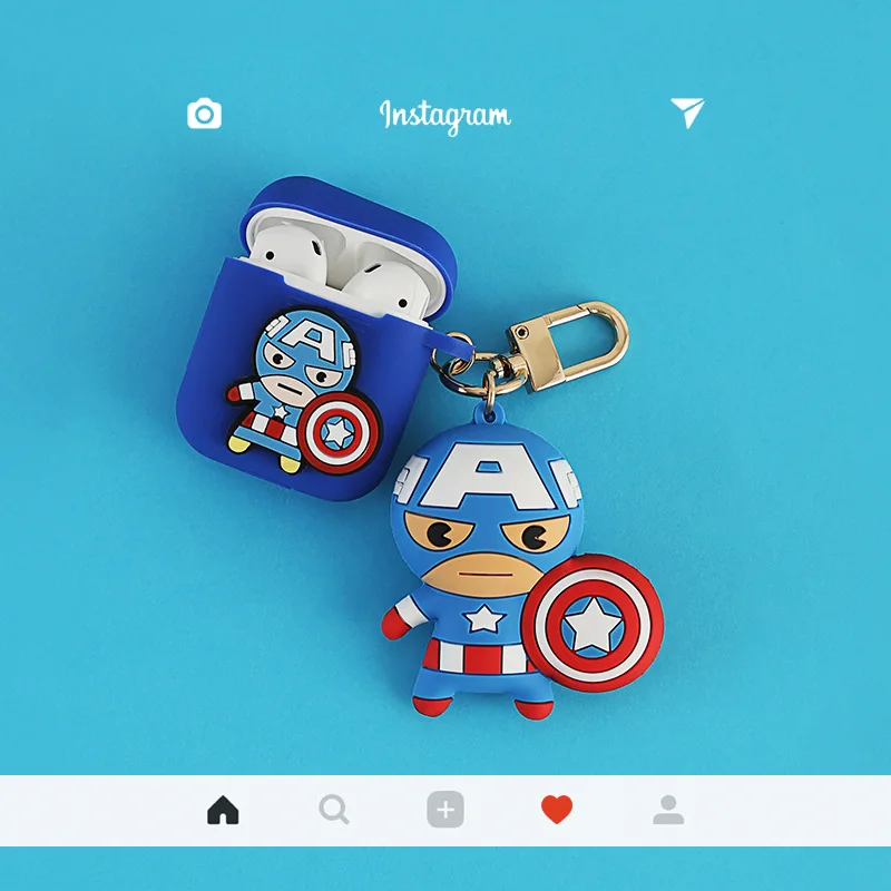 

Luxury 3D Marvel Spider-Man Iron Man Captain Keychain Silicone Protection Bluetooth Wireless Earphone Case For AirPods 2 Headset
