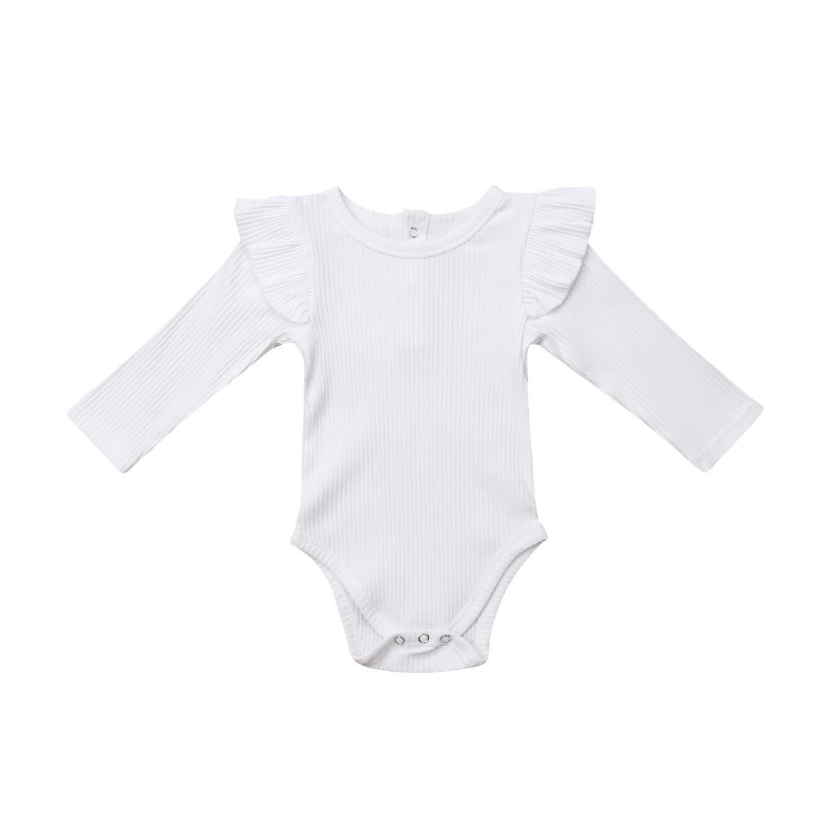 Однотонное детское боди с длинными рукавами и оборками для девочек - Цвет: D