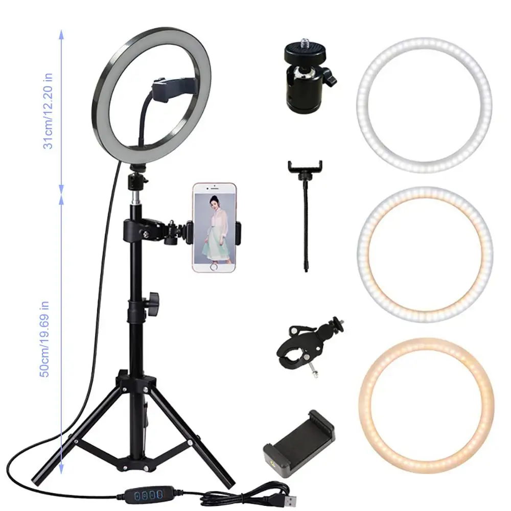 

26cm/10inch LED Selfie Ring Light Dimmable LED Ring Lamp Photo Video Camera Phone Light ringlight For Live YouTube Fill Light