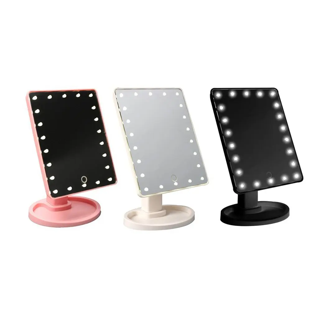 Зеркало для макияжа с 16 светодиодами, косметическое зеркало с сенсорным диммером, подставка на батарейках для настольной ванной и путешествий
