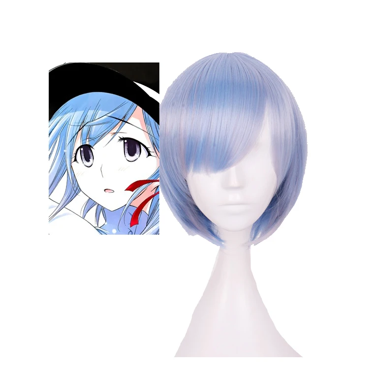 

Coserland Plunderer Hina Cosplay Wig Girls Women Light Blue Short Wig Kimono Japanese Animie Cosplay Wig Carnical Comic Con Prop