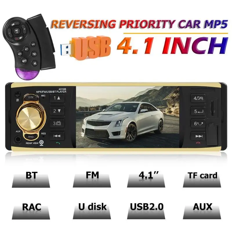 4019B 4 1 дюймов один Дин радио аудио стерео AUX FM Bluetooth Авто Поддержка зеркало заднего
