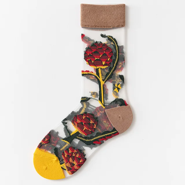 France Fresh Floral Art Funny Socks Transparent Abstract Design Lace Cute Socks Women Jacquard Sokken Skarpetki Calcetines Mujer 8