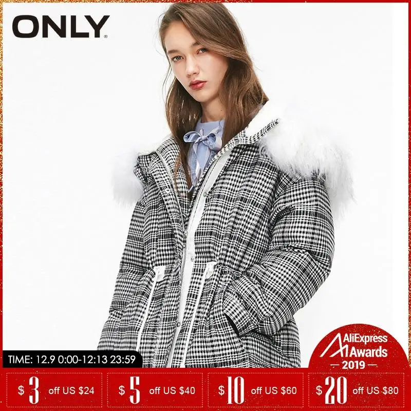 ONLY Зимняя клетчатая талия утолщенная женская хлопковая куртка пуховик зимняя