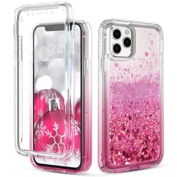 

Hard Shockproof Case For iphone 11 Pro xr Max Case With built in Screen protect Love Heart Glitter Liquid Quicksand Bling Cover