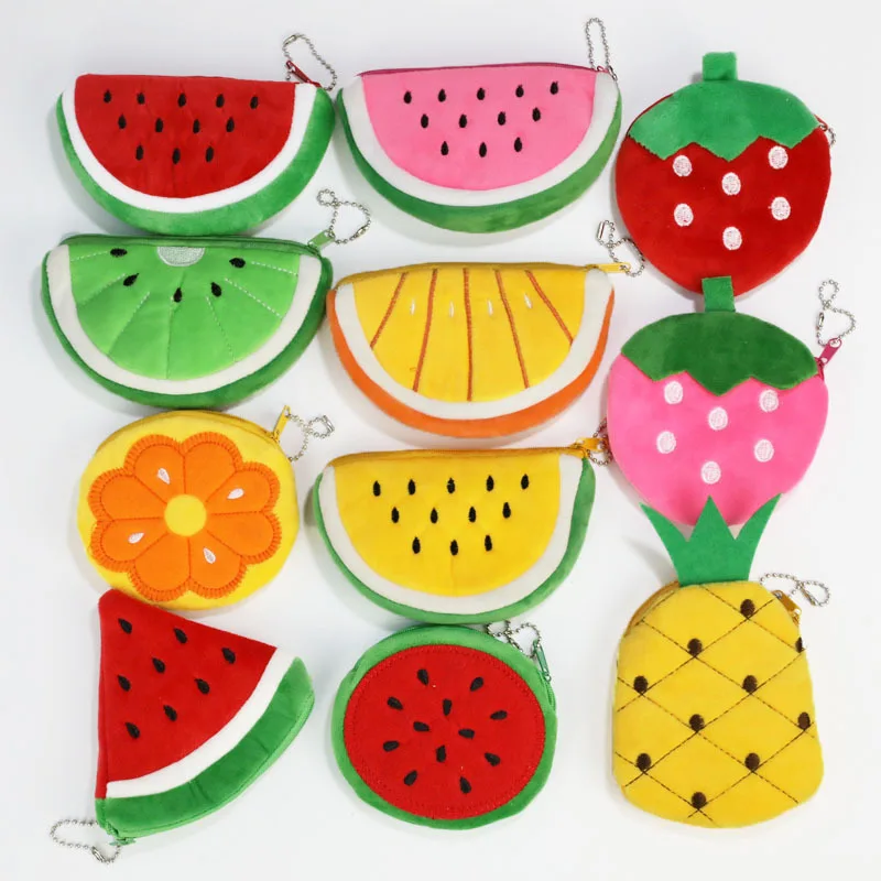 

Simulation fruit bag embroidered plush coin purse custom Watermelon strawberry orange coin bag card bag children's wallet
