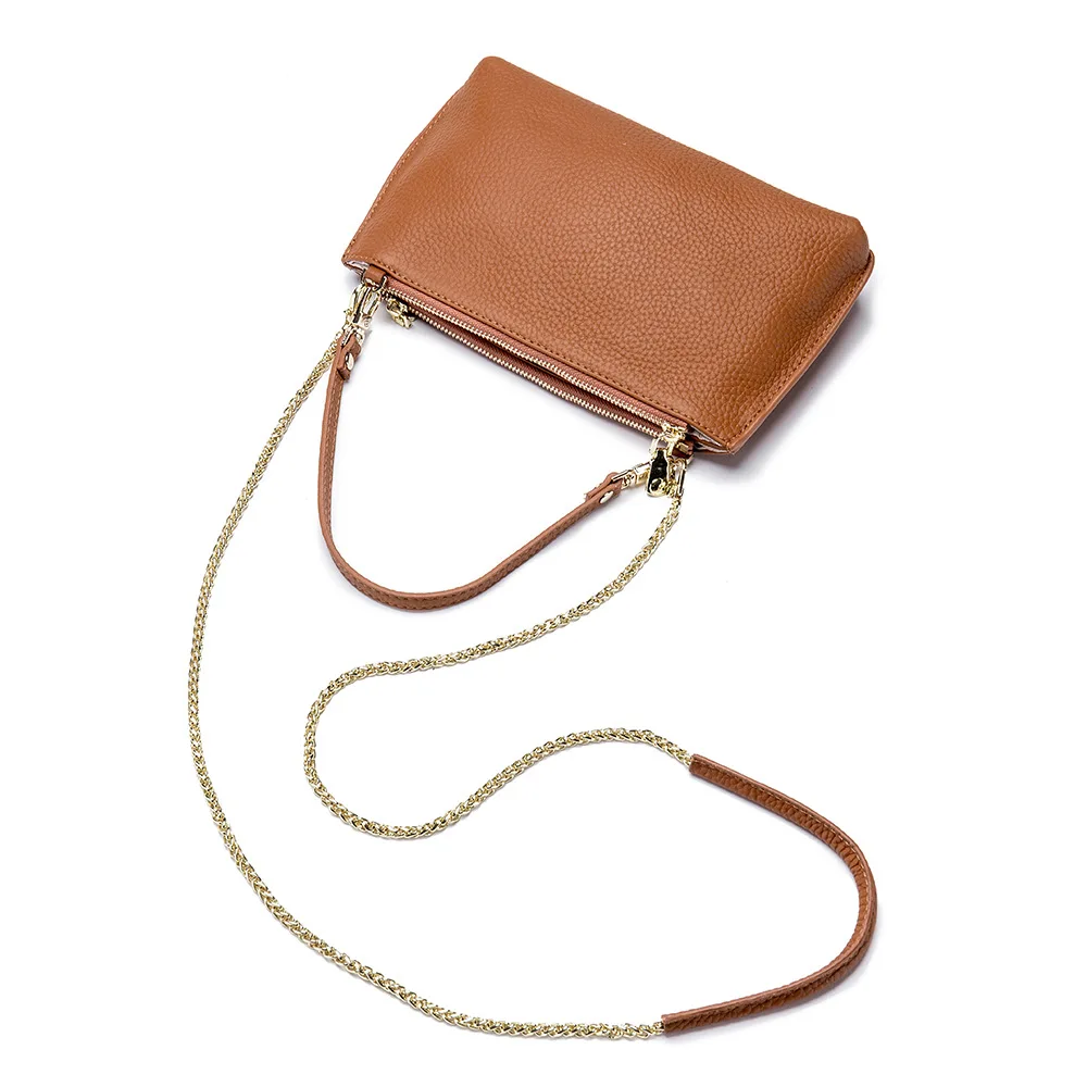 Smooth Zipper Style Simplicity Soft Genuine Top Layer Cow Upper Grain Skin Crossbody Lady Handbag Single Shoulder Leather Bag | Багаж и