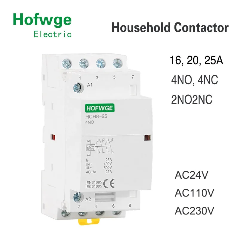 HCH8-25 Modulaire Schakelaar 4P 16A 20A 25A 4NO 4NC Of 2NO2NC 24V 110V 220V Automatische Huishoudelijke schakelaar Din Rail Type