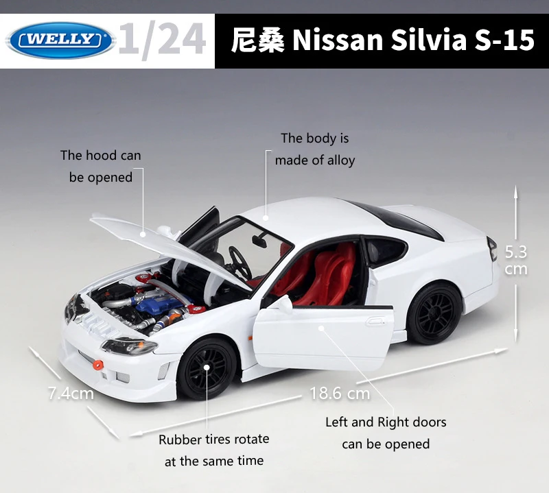 Skup WELLY Diecast 124 skala modelu samochodu Nissan Silvia S 15 klasyczna zabawka samochód sportowy ze stopu metalowy samochód samochód wyścigowy dla prezent dla dzieci kolekcja