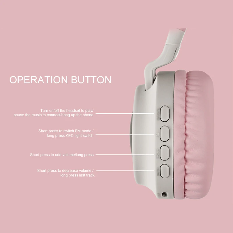 Children Cat Ear Wireless Bluetooth Headphones Foldable Stereo Sound Headset Kids Earphone For Boys Girls Lovely Gift Led Light