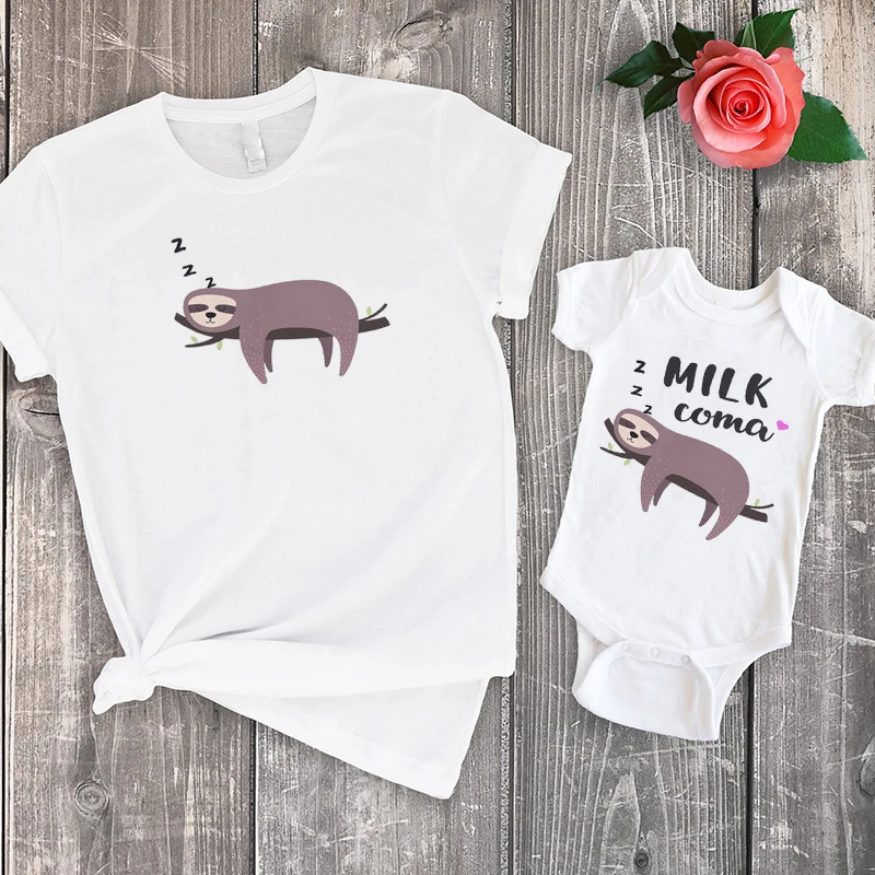 

Milk Baby Fashion Mommy and Me Clothes Funny Baby Cute Mom and Me Matching Tee Cartoon Cotton
