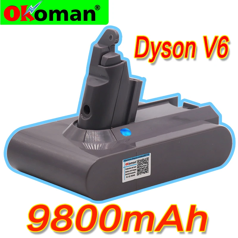 9800mAh 21.6V 12.8Ah Li ion Battery for Dyson V6 DC58 DC59 DC61 DC62