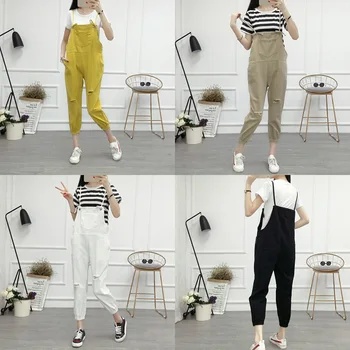 

Overalls Fashion BF Stretch Thin Jeans Solid Color Cute Big Pocket Overalls For Girls