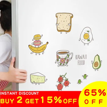 

Cute Foods Cartoon Wall Stickers for Kitchen Decor Refrigerator Diy Window Stickers Vinyl Self-adhesive Waterproof Wall Decal