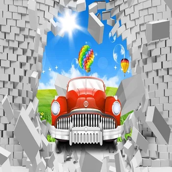 

Custom large mural 3D wallpaper Cartoon stereo brick car bedroom mural TV back wall decor deep 5D embossed
