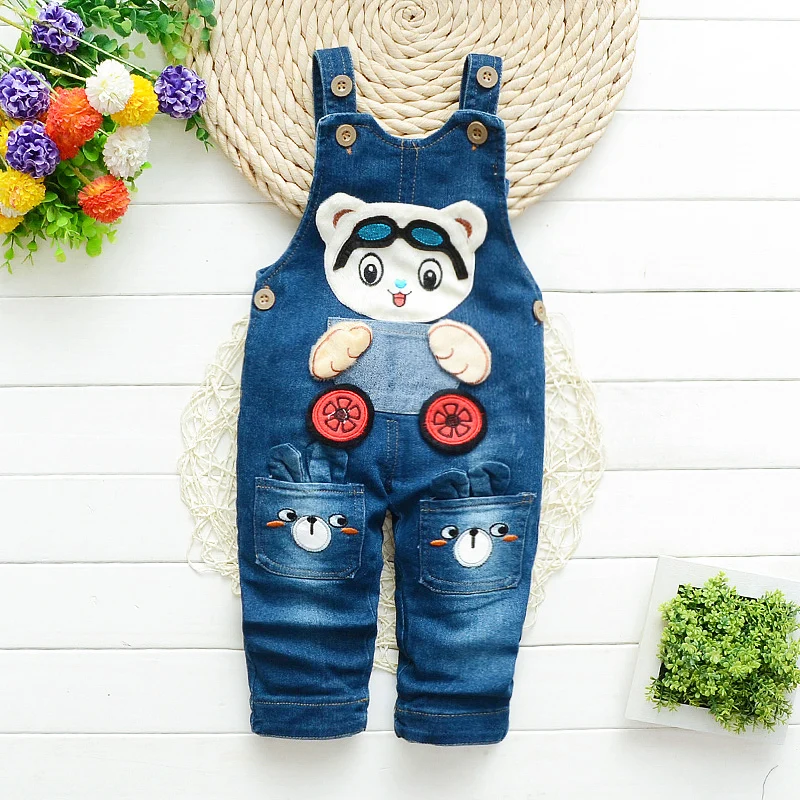  IENENS Baby Toddler Denim Overalls Kids Boys Girls Dungarees Cartoon Bear Jeans Jumpsuit Clothes Cl