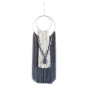 

Yarn Wall Hanging Decor Double Silver Rings Bedroom Wall Decor Gray Braid 43x30cm