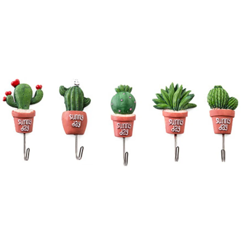 

ABSS-5Pcs Cactus Plant Pot Wall Housekeeper Hooks For Hanging Door Hanger S Vintage Coat Wall Hooks Towel Key Rack For Kitchen D