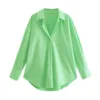 Green shirt blouse for women Summer Lapel Asymmetrical Hem Poplin Shirt Single-breasted Midi Top Casual  5