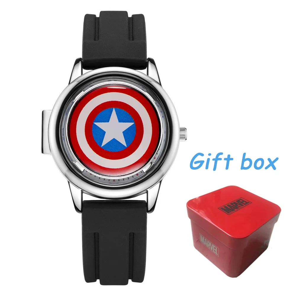 captain-gift box Детские кварцевые наручные часы Marvel, раскладушка, щит Dia, детские часы, Капитан Америка, часы Человек-паук, детские наручные часы, Железный человек - Цвет: captain-gift box