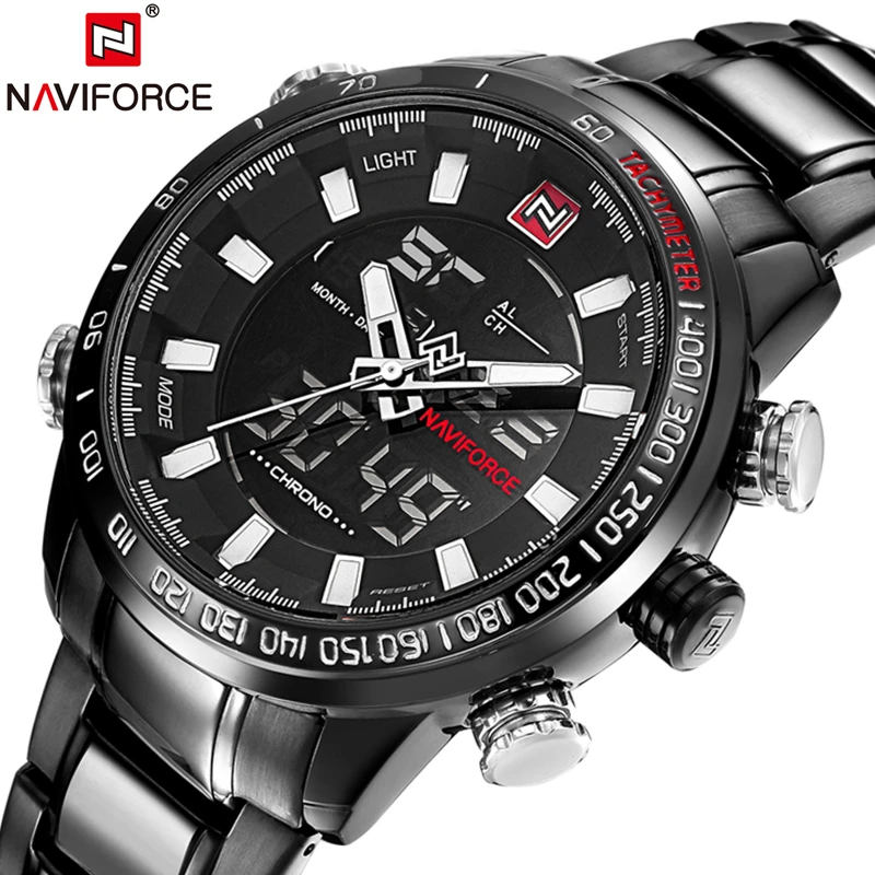 NAVIFORCE Роскошные Брендовые мужские деловые часы спортивные полностью Стальные