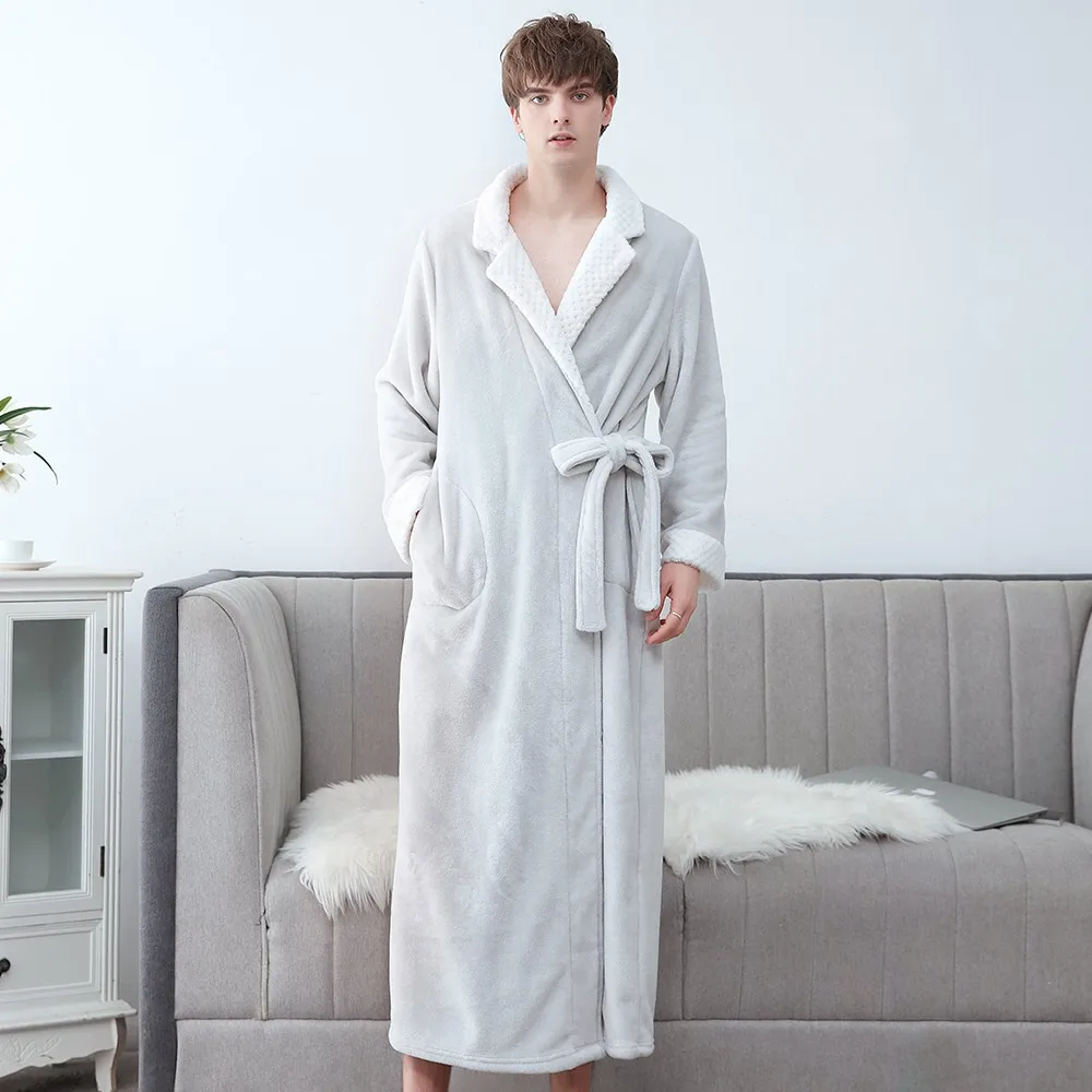 

PLUS SIZE Coral Fleece Male Sleepwear Soft Nightwear Bathrobe Autumn Winter Kimono Gown Warm Intimate Lingerie Lovers Nightgown