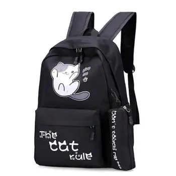 

Students Girls School Bag Campus Style Cute Cat Boy Backpack Schoolbag Nylon Backpack Cartoon Bagpack Mochila Feminina