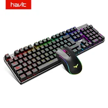 Havit-Teclado de gaming mecánico y ratón Combo Blue Switch, dispositivo 104 teclas multicolor retroiluminado, 4800DPI de 7 botones con cable