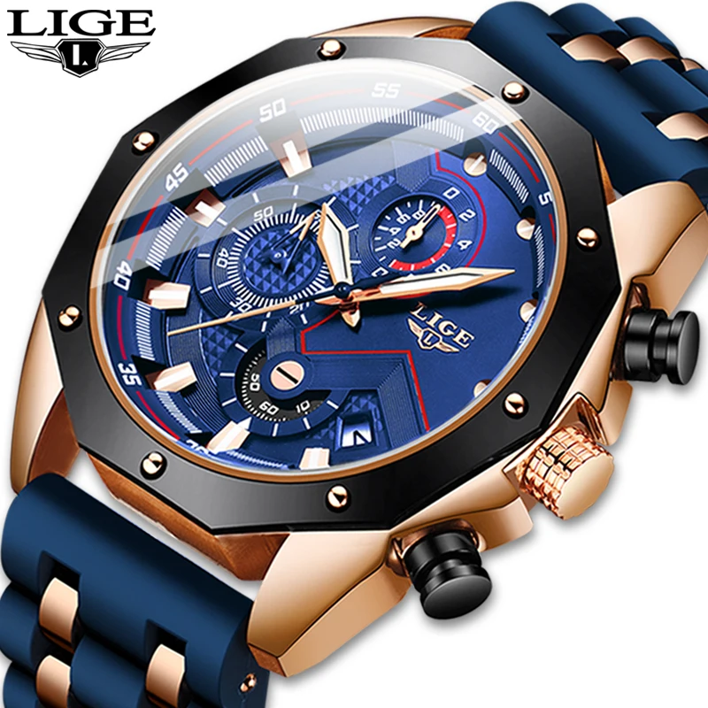 

2020 Mens Watches LIGE Top Brand Luxury Quartz Watch Men Silicone Military 30ATM Waterproof Sport Wristwatch Relogio Masculino