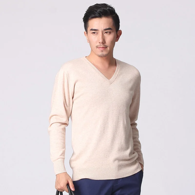 

2018 New Style Men's Pullover Sweater V-neck Woollen Sweater Solid Color Slim Fit Korean-style Long Sleeve Base Shirt Autumn And