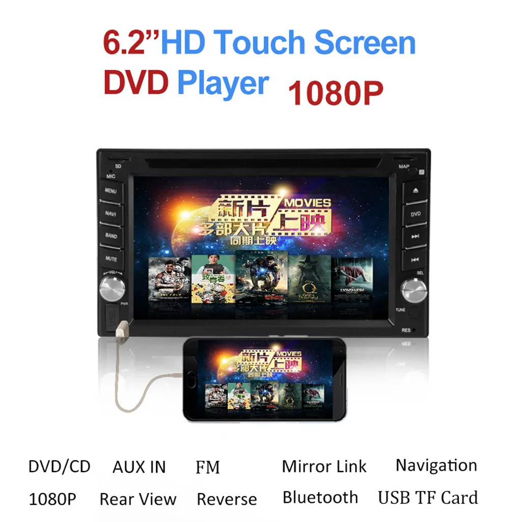 

2 Din Car Multimedia Player GPS Navigation with Map 6.2 inch HD Touch Screen Bluetooth Radio MP3 MP5 Player Radios