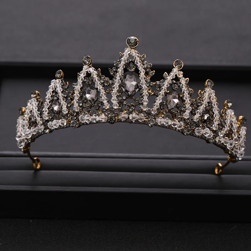 AiliBride тиара Свадебная Корона Свадебные аксессуары для волос роскошная хрустальная Королевская корона в стиле барокко женский подарок для взрослых вечерние украшения для волос - Окраска металла: Black Gold
