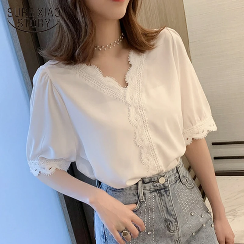 Women Chiffon Shirt White Tops 