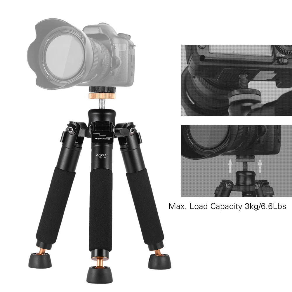Andoer TP-166, портативный макро мини-штатив настольного типа из алюминия, монопод, подставка, держатель, стабилизатор для камеры