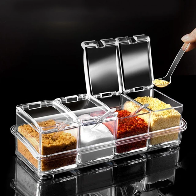 1 Set Clear Seasoning Box Set 4pcs Clear Seasoning Storage Container With  Spoon Clear Seasoning Rack Spice Pots For Pepper Spice - AliExpress