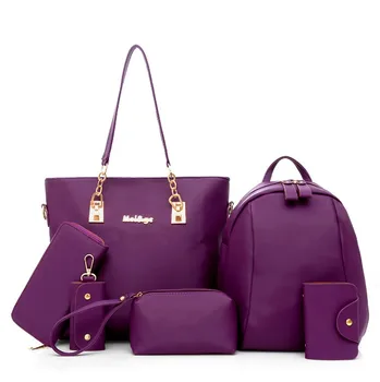 

Autumn Fashion Women Bag Sets 6pcs Female Handbags Six-Piece Set Zip Nylon Solid Color bag Travel Bag Chains Large Capacity Bag