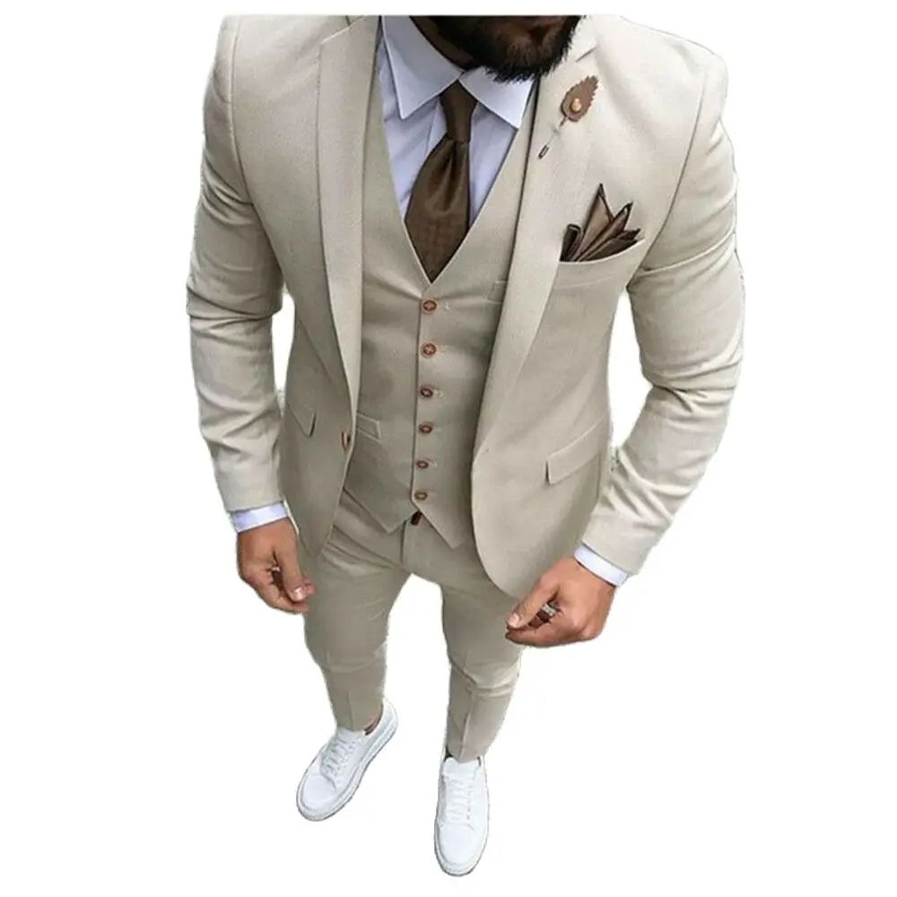 Abiti da uomo Casual Slim Fit giacca Beige a 3 pezzi con pantaloni gilet  moda maschile Blazer su misura smoking da sposo nuovo arrivo|Suits| -  AliExpress