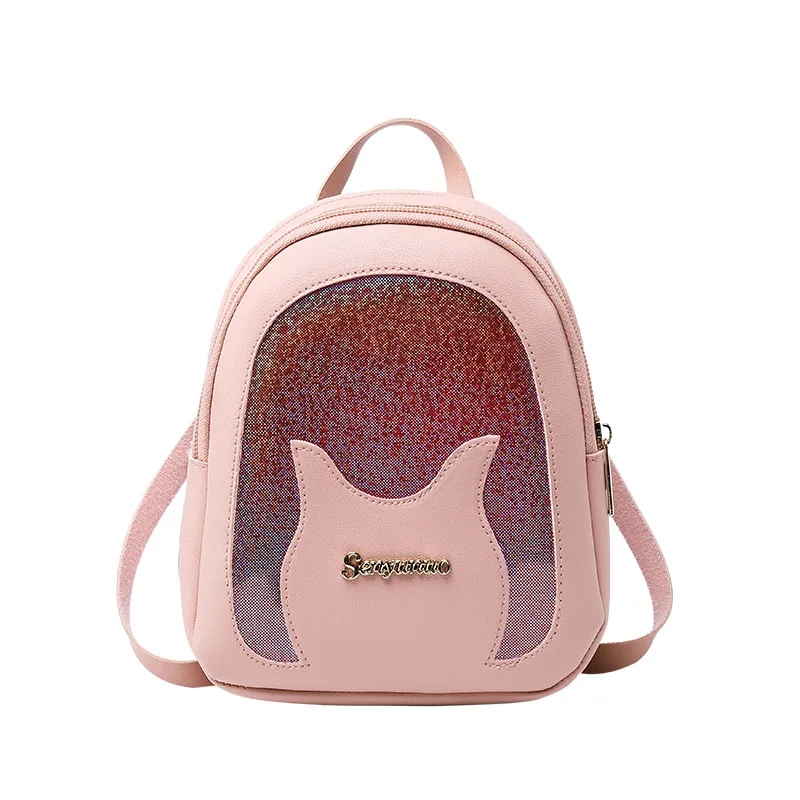 

Fashion Small Sequin Backpack Women Contrast Color Pu Leather School Bag Simple Mini Pink Bookbags For Girls Travel Backpacks