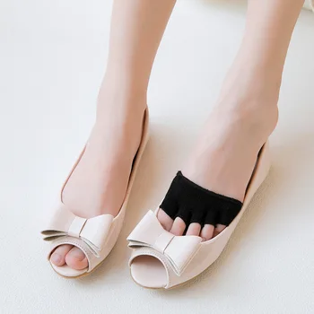 

1Pairs Women Girls Five Finger Toe Socks Low Cut No Show Invisible Ankle Socks Ladies Non Slip Half Footie Open Toe Socks