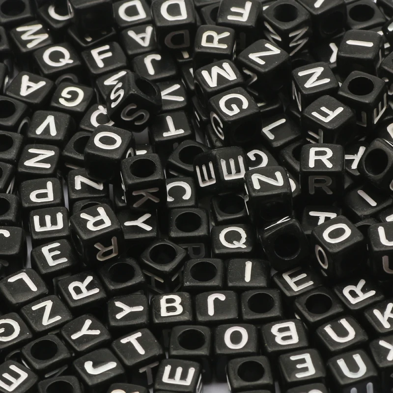 Cuentas Cúbicas De Acrílico Blanco Y Negro - 6mm, Agujero 3.5mm, Pack De 100 Piezas