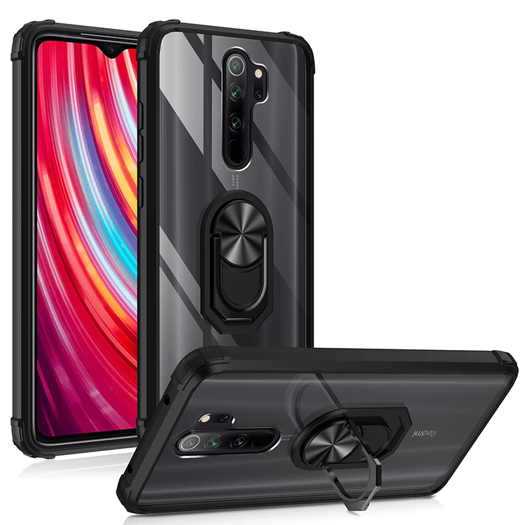 Противоударный чехол для Xiaomi Redmi Note 8 Pro магнитный держатель с кольцом прозрачный