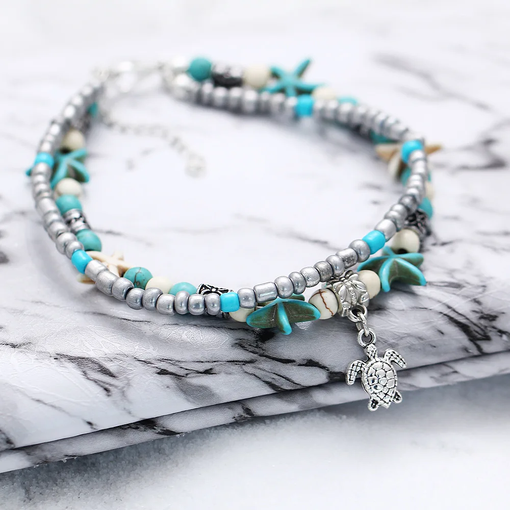 

AliExpress Europe And America Retro Starfish Shell Demon Eye of the Fashion Hand-woven Anklet