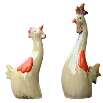 

2pcs Wedding Gifts Chicken Pottery Ceramic Landscaping Crafts Creative Animal Model Adorable Layout for Home Outdoor Garden Offi