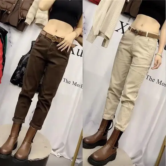 Women's Jeans Fall/Winter Cotton Harem Pants High Waist Straight Leg Jeans Female Casual Ankle-Length Skinny Pants Office Lady