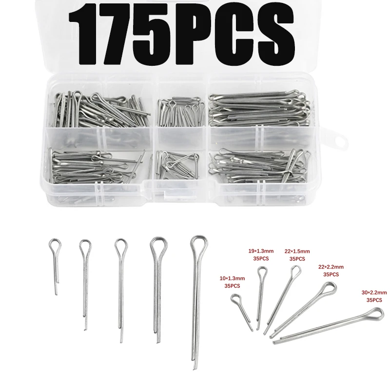 175Pcs Assorted Sizes Sliver Split Pins Cotter Fixings Zinc Plated Steel Hard Case Link Pin with box | Обустройство дома