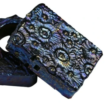 

HY71013 watch video Titanium alloy roasted blue moon pit grain starburst handmade EDC 6.1*1.9cm kerosene lighter